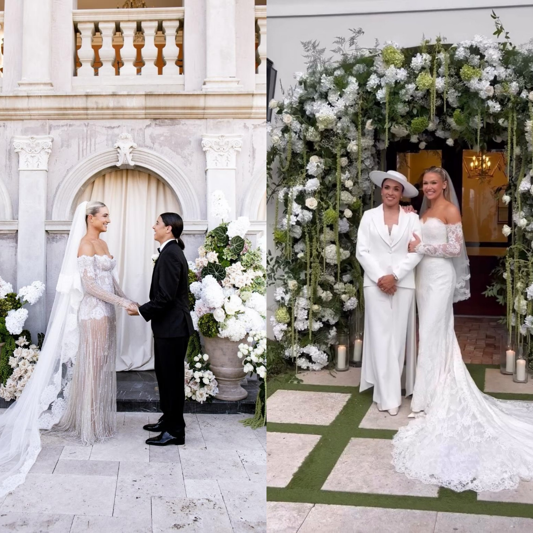 Duplo casamento no mundo do futebol: Sam Kerr e Kristie Mewis, assim como Marta e Carrie Lawrence deram o nó